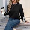 Women's Lace Patchwork Autumn Pullover Top - Casual Round Neck Sweatshirt