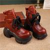 Johnature Genuine Leather Thick Soled High-heeled Boots Retro Lace-up Women's Short Platform Boots