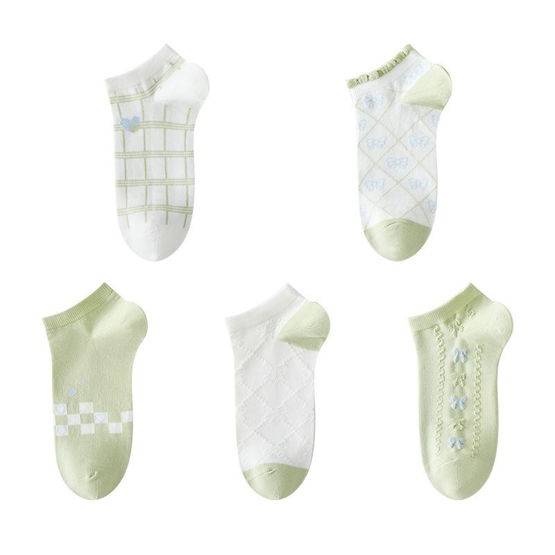 Women's Summer Thin Sports Leisure Pure Cotton Mesh Breathable Not To Drop with Antibacterial Sweat Absorbent Boneless Socks