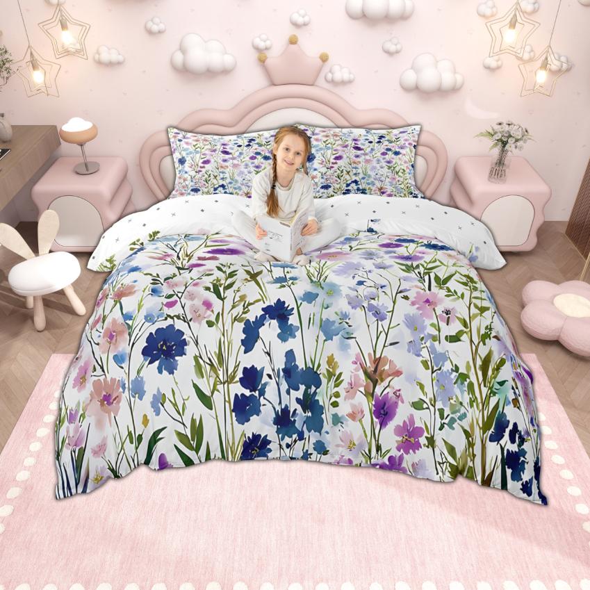 Homewish Vintage Floral Duvet Cover Set for Girls Women, Garden Flower Bedding Set, Chic Blossoms Quilt Cover Set