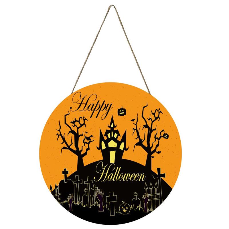 Round Wooden Halloween Hanging Sign Decorations for Home