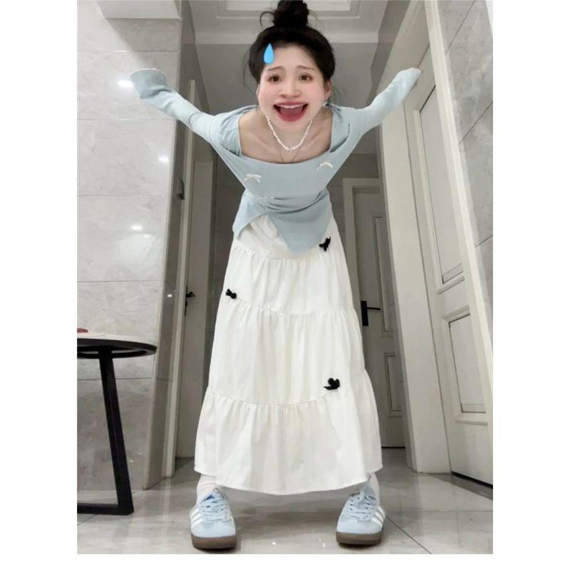 

Early Autumn Wear French Style Blue Long Sleeved Dress Women s 2025 New Arrival Small Temperament Youthful-Looking Long Dress Suit White Skirt M(Suggested 45.00 kg-52.50 kg)