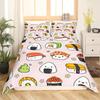 Japanese Sushi King Queen Duvet Cover Little Cat Bedding Set Novelty Cartoon Pet Animal Japan Food White Polyester Quilt Cover