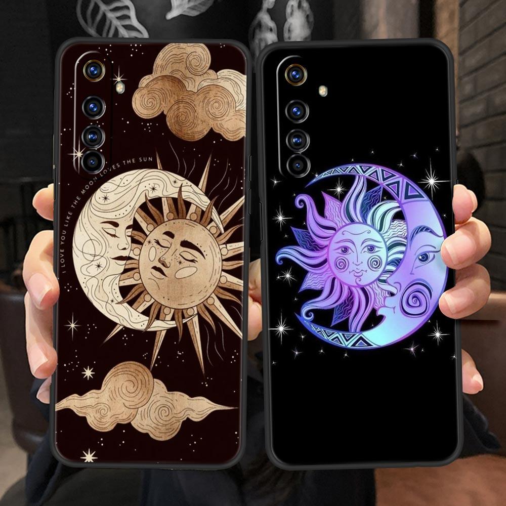 Soft TPU Case For Realme C67 C63 C55 C53 C25 C21 10 11 12 13 GT 2 3 5 Pro Plus 5G Shockproof Phone Cover Funny Sun Moon Face Bag