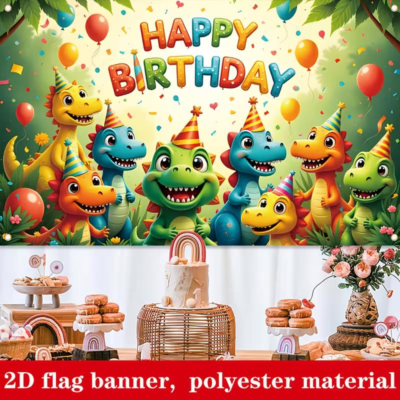 2D Colorful Dinosaur Happy Birthday Backdrop Jungle Theme Kids Party Decoration Banner