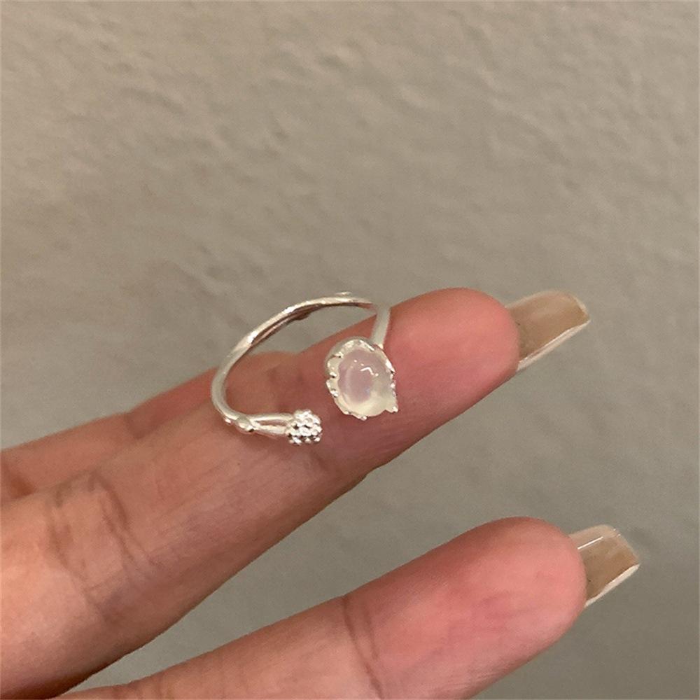 Double-layer moonstone ring Light luxury niche design ring Personality fashion temperament Versatile index finger ring