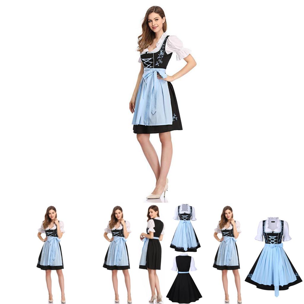 Elegant Women Traditional Floral Dirndl Dress Set For Oktoberfest Celebrations