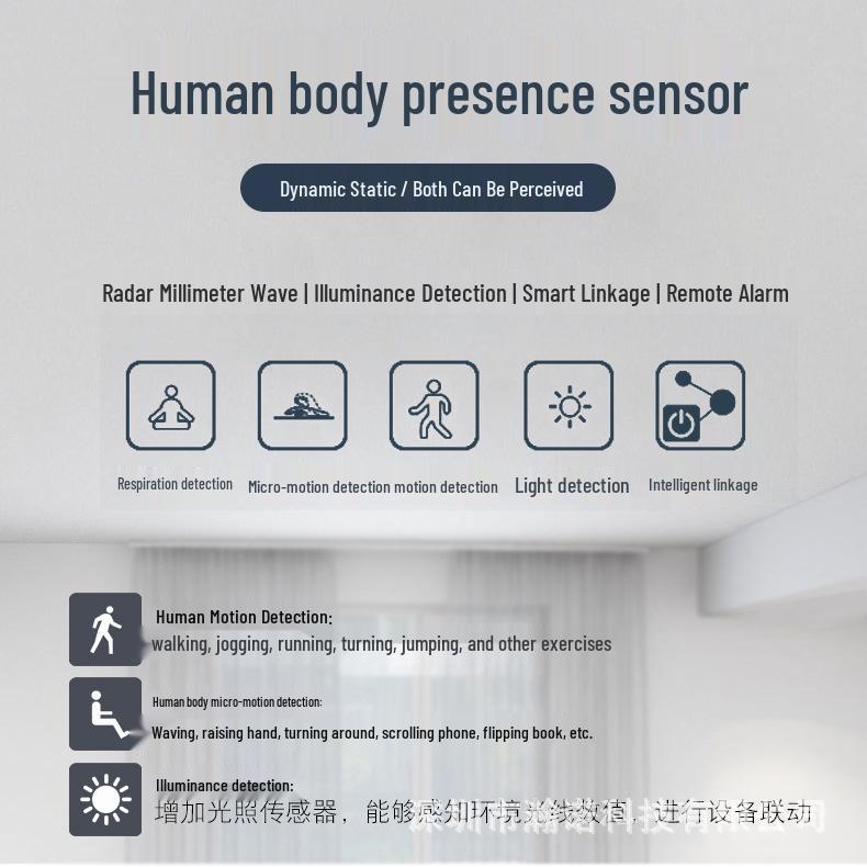 Graffiti 24G WiFi Human Presence Sensor with Ceiling-Mounted Illuminance Radar