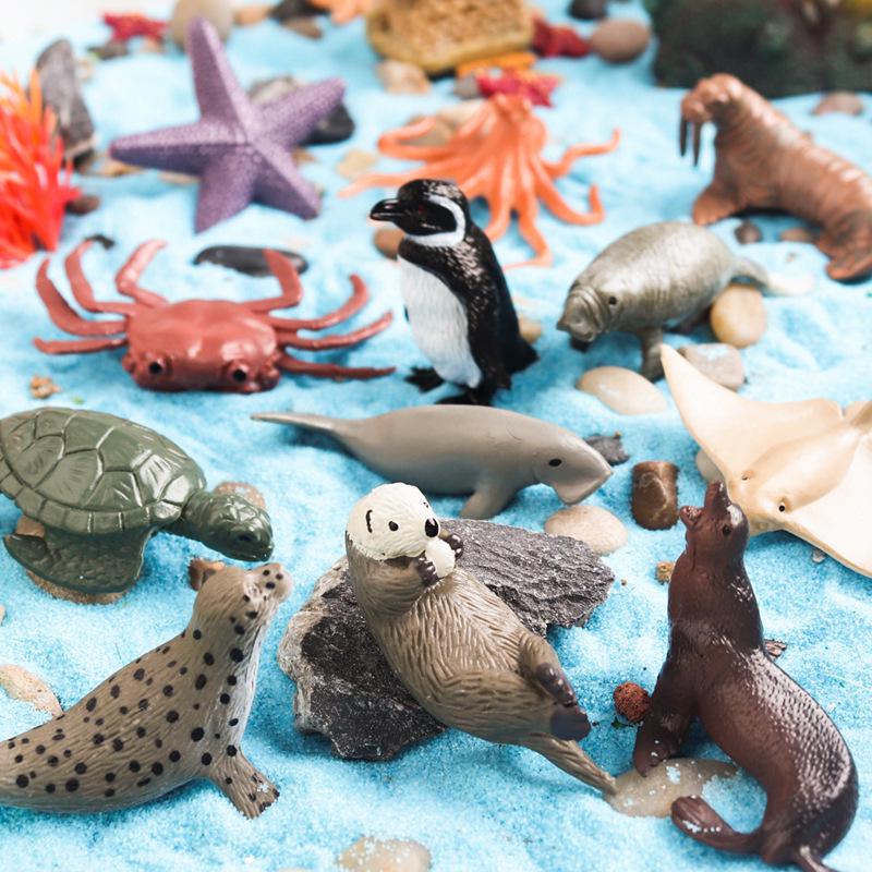 Kids' Mini Ocean Animal Set: Octopus, Penguin, Seal, Crab, Starfish, Turtle, Ray Models