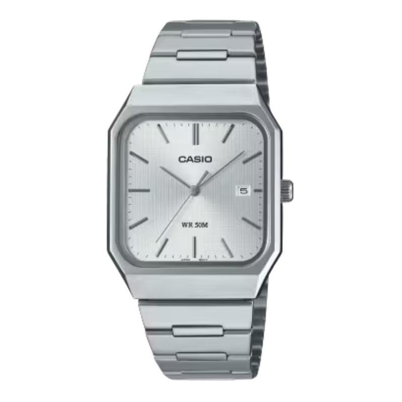 Casio G-SHOCK Series 50 Meters Waterproof Quartz Steel Strap Same Style for Men and Women Silver Dial MTP-B185D-7AV