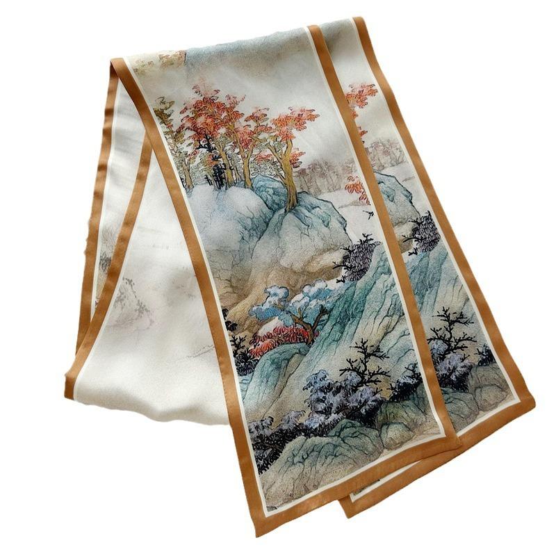 Mulberry silk scarf Chinese style temperament double-sided two-color ink rafting silk long silk scarf scarf scarf streamer