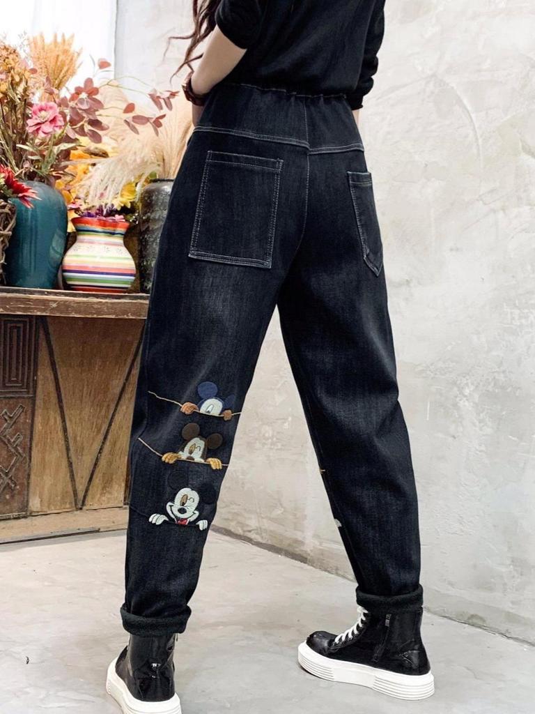 Plus Size Women’s Elastic Waist Embroidered Harem Jeans