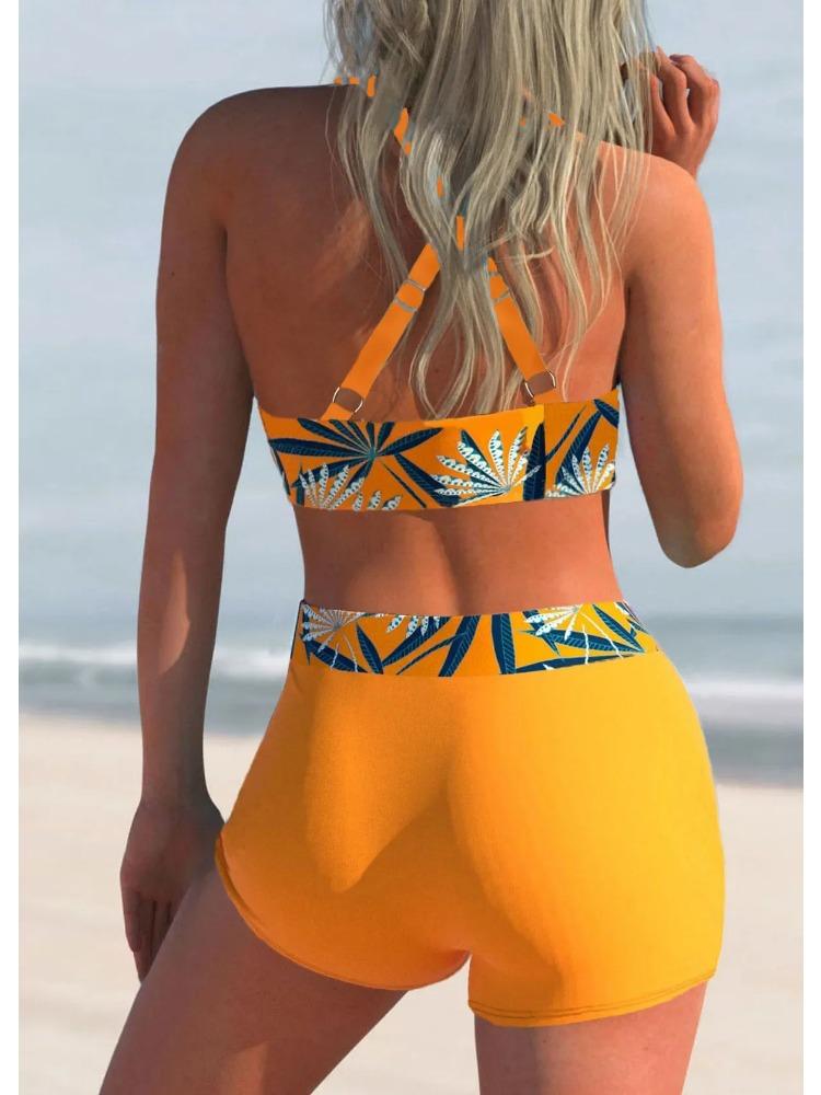 Moda Comodo Abbigliamento da Spiaggia Estate Costumi da Bagno da Donna Foglia d'Acero Costume da Bagno Sexy Costume da Bagno Due Pezzi Tankini Pantaloncini Costumi da Bagno S-5XL