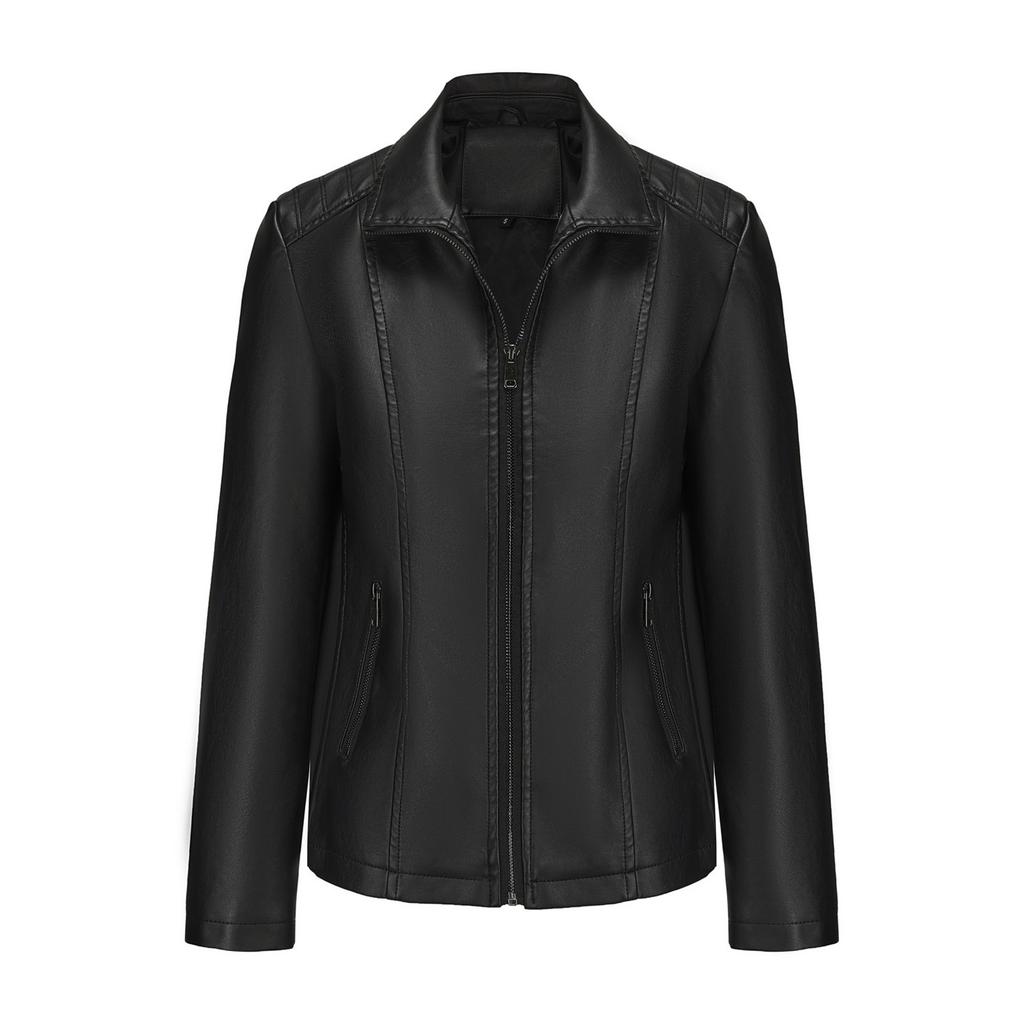 Ladies Fashion Casual Solid Color Outdoor Leather Jacket Short Coat