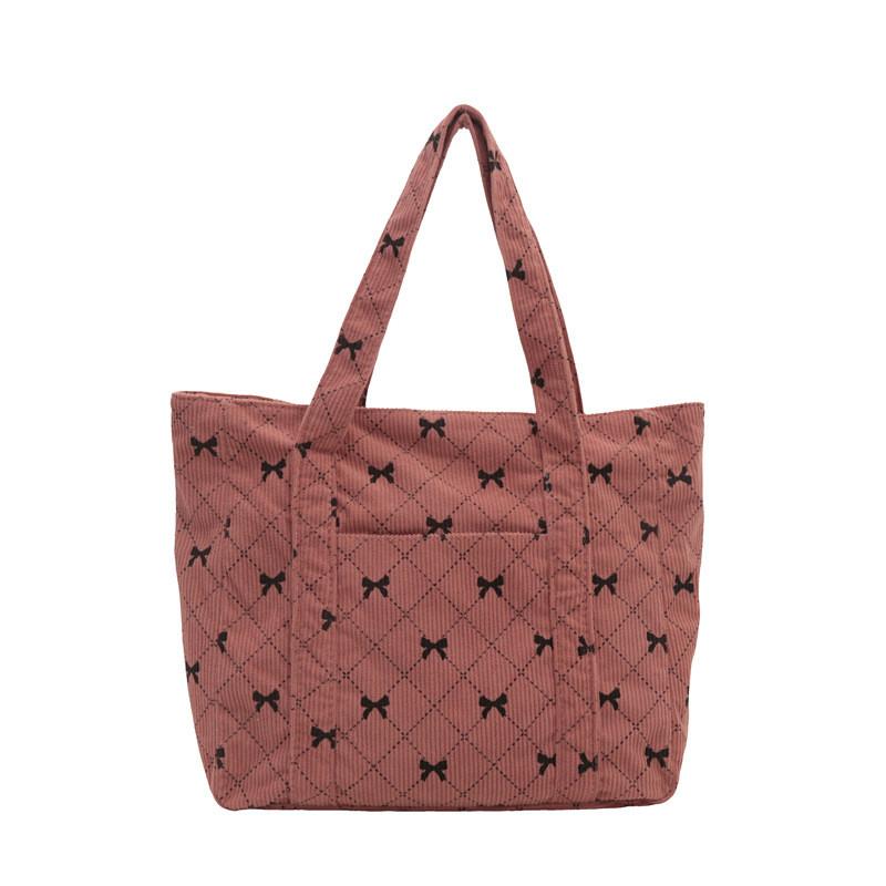 Street Style Polished Corduroy Tote Bag With Zipper Closure For Daily Use