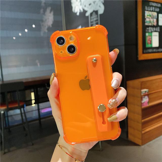 Wrist Strap Fluorescence Shockproof Case For Iphon 13 12 11pro Max Xr Xs Max X 7 8 Plus Transparent Soft Stand Holder Back Cover