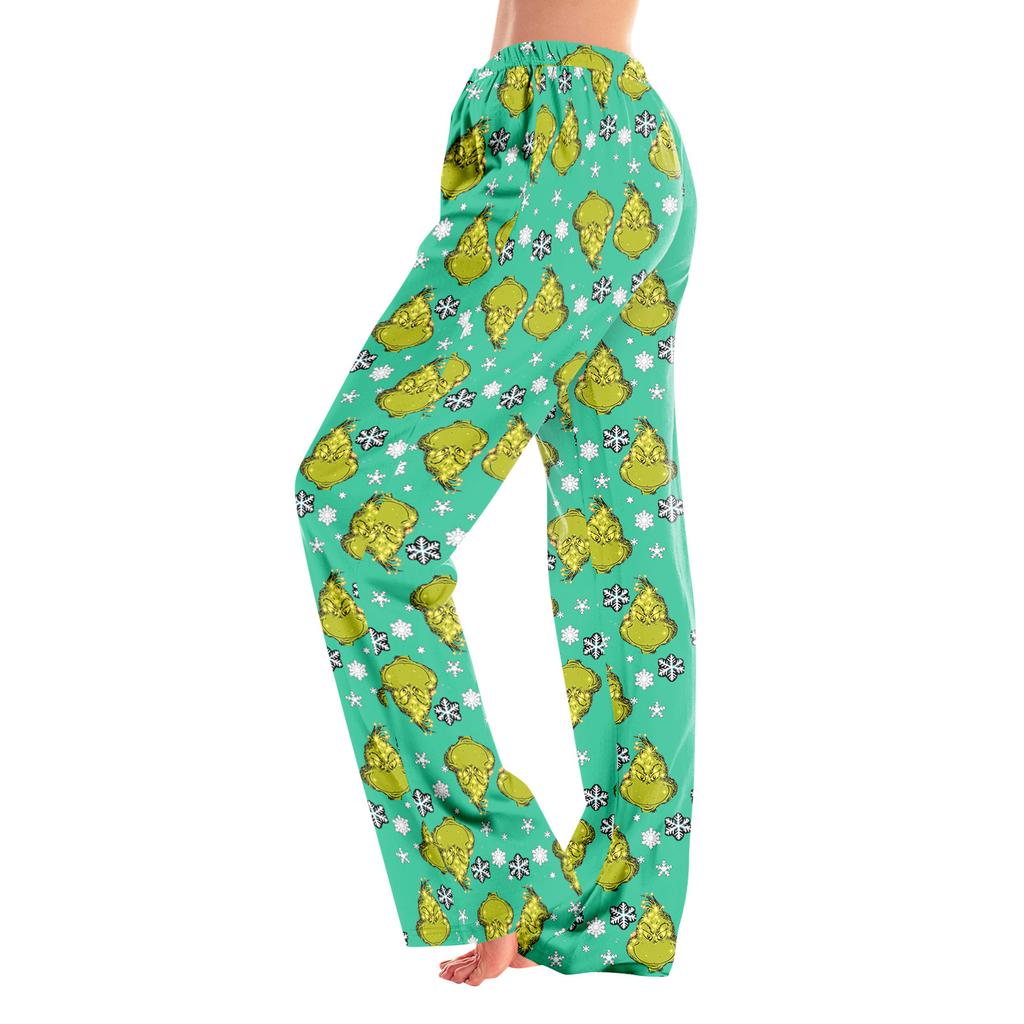 Adult Fashion Loose Christmas Printed Casual Pants Home Pajama Pants (No Drawstring)