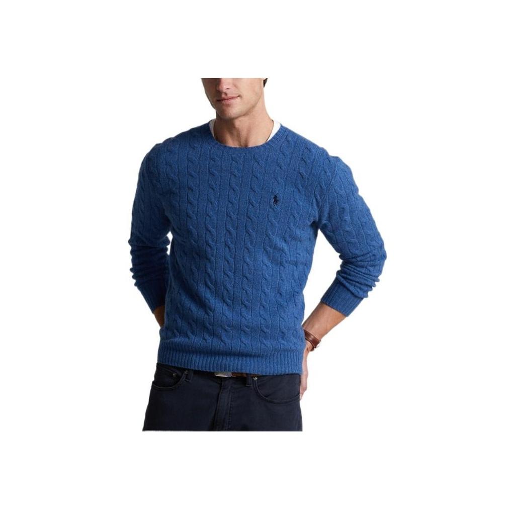Polo Ralph Lauren FW22 Cable Knit Pullover Crew Neck Long Sleeve Sweater Men Sweater Blue MNPOSWE16821261-400