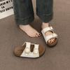 Cool slippers women's summer outer wear 2025 new retro casual round head belt buckle hollow muffin thick-soled slippers