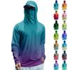 Men's Summer Gradient Color Quick-drying Long-sleeved T-shirt Sun Clothing Fishing Fitness Sports Hooded Long-sleeved Top