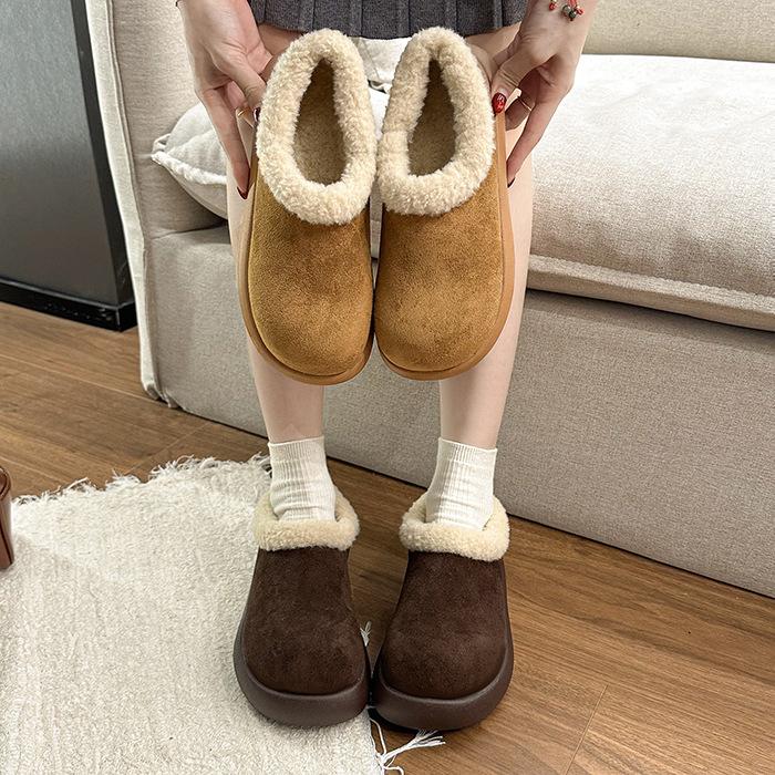 Women's Large Size Soft Sole Heightening Winter Warm Fur One Anti-slip Snow Boots Plush Lined Ankle Boots Outdoor Sports Furry Mouth Cotton Boots