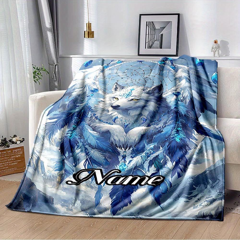 240Gm2 Wolf Nature Customize Your Name Outdoor Blanket Suitable For All Seasons Comfortable And Warm Soft Blanket Suitable For Travel Gifts For