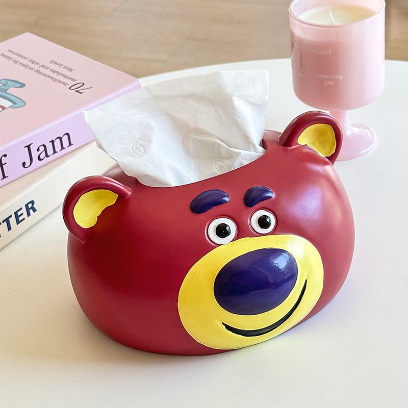 Miniso Cartoon Cute Strawberry Bear Tissue Box Living Room Bedroom Desktop Paper Box Premium Home Napkins Paper Box Ornament