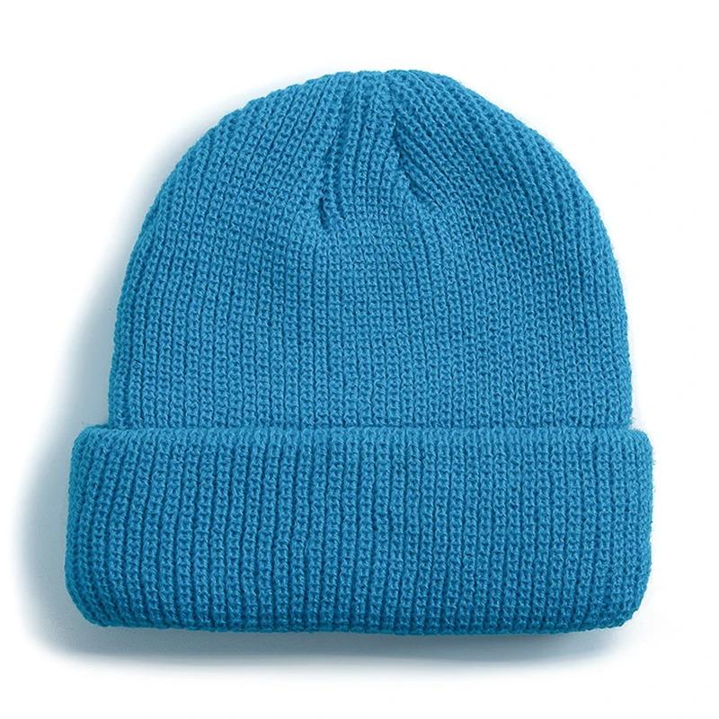 Unisex Autumn Winter Ribbed Knitted Hat Soft Cuffed Short Melon Cap Men Women Navy Style Beanie Hat