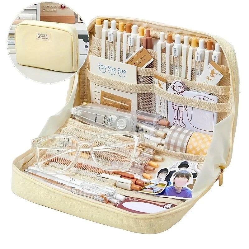 

Каваї Пенал Сумочка Великої Місткості Сумка для Ручок Милі Шкільні Пенали Портативний Органайзер для Канцелярського Приладдя для Студентів Шкільне Приладдя бежевий