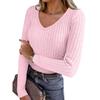 Women's Long Sleeve Knit V-Neck Pullover Top for Casual Daily Wear