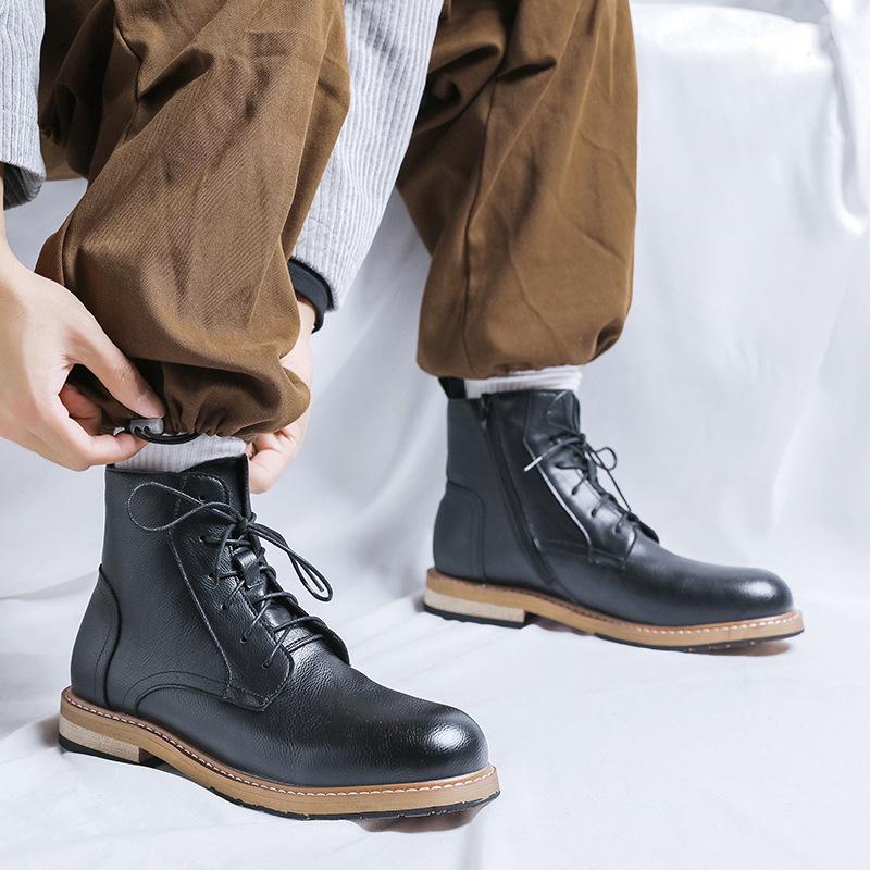 British stylish mens casual cowboy boots lace-up black brown shoes outdoors desert boot street style handsome ankle botas hombre