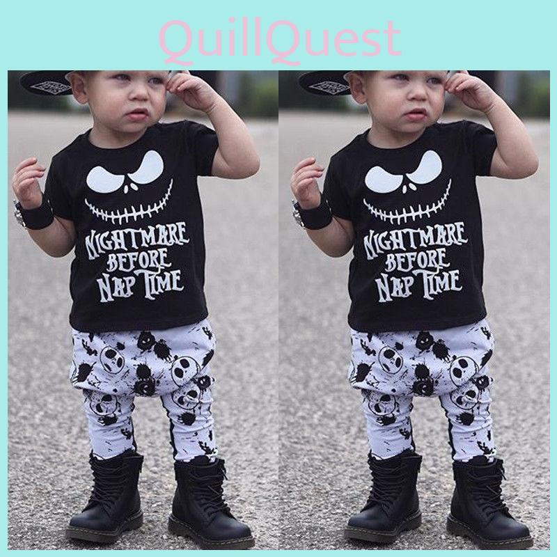 Uroczy bawełniany top T-shirt dla niemowląt na Halloween z paskami i zestaw długich spodni