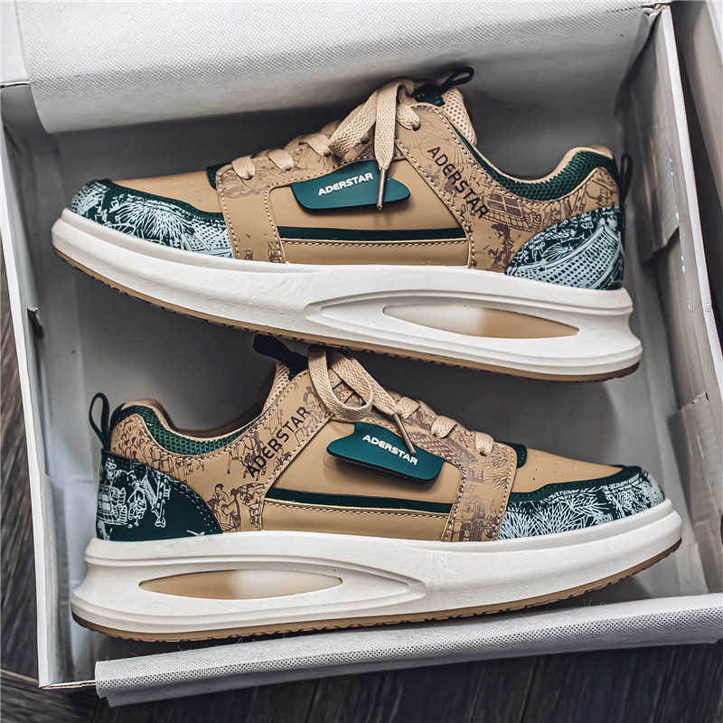 Fashion Thick-heeled Lace-up Khaki Men's Shoes Woven Mens Luxury Designer Sneakers Boots Without Heels Sports Importers