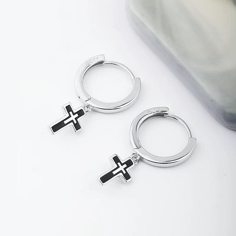 Punk Black Cross Pendant Earrings for Women Gothic Hip Hop Metal Long Tassel Hanging Earring Wedding Party Jewelry Gifts