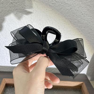Pinces à cheveux noires en maille avec nœud, grandes pinces à cheveux en forme de mâchoire de requin, épingle à cheveux avec nœud papillon, barrettes pour queue de cheval, accessoires pour cheveux pour femmes