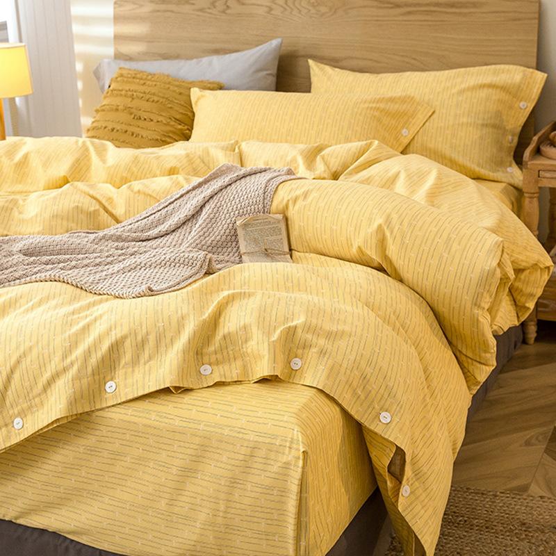 Simple Bed Pure Cotton Polished Four-Piece Cotton Quilt Cover Thickened Warm Bed Sheet 1.8M Double Bed