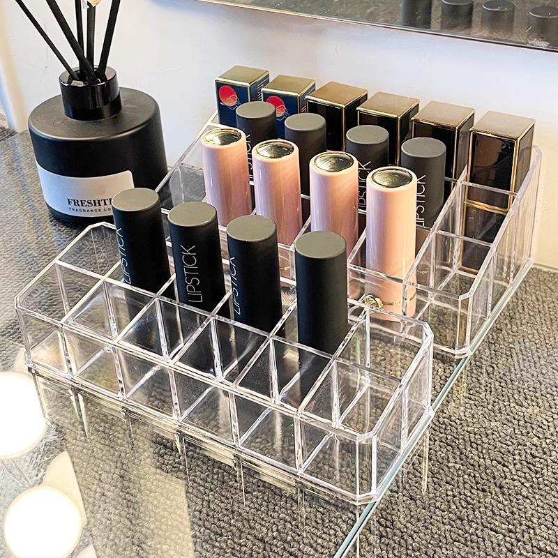 Transparent Multi-Grid Lipstick & Lip Gloss Organizer Box