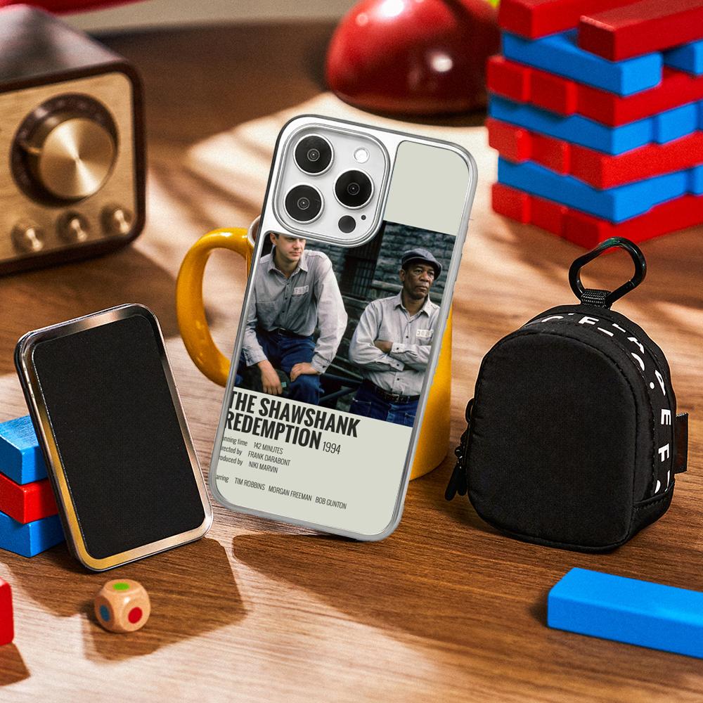 

Classic movie poster Shawshank pattern Phone Case for iPhone 16 15 14 13 12 11 Pro Max Sheepskin Silver-edged protective case iPhone14