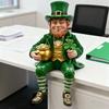 St. Patrick's Day Leprechaun Figurine Small Lucky Shamrock Statue Resin Irish Clover Leprechaun Ornament for Car Dashboard Home Table Decor