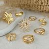 Summer Vacation Starfish Scallop Open Ring Set for Women Men Gold Color Glossy Alloy Flower Adjustable Ring Jewelry Gift