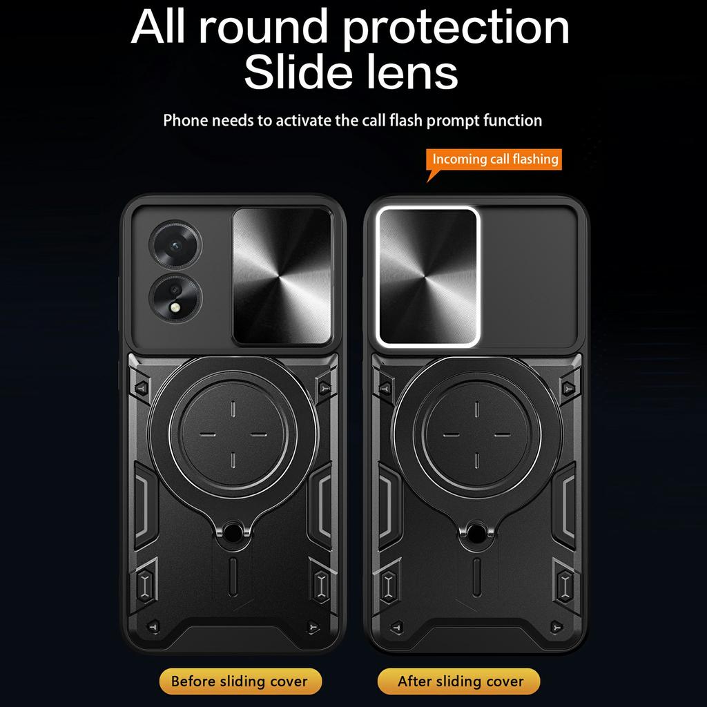 For Oppo A38 4G Kickstand Case Shockproof TPU+PC Phone Cover with Slide Lens Window