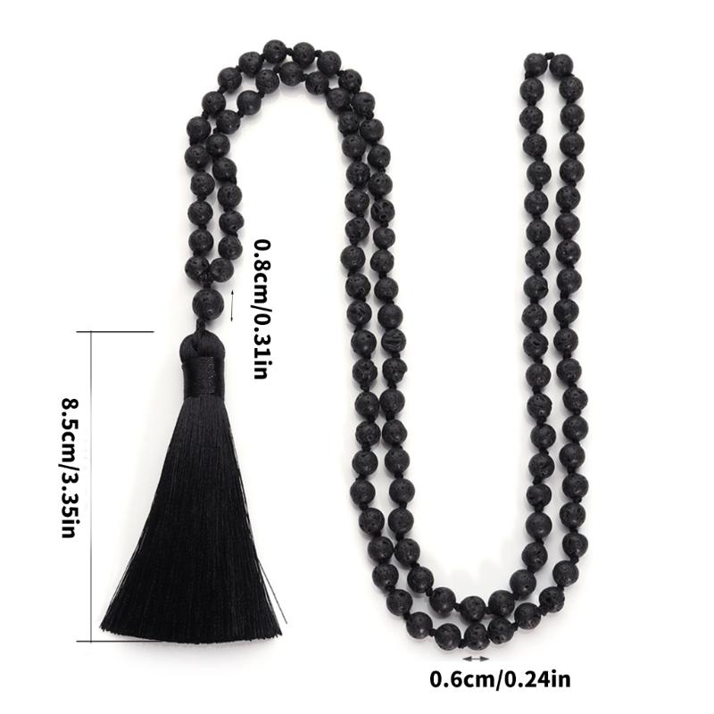 Hand Knotted Beads Necklace with Natural Stone Tassels Spiritual Jewelry Prayer Necklace for Everyday Wear and Rituals