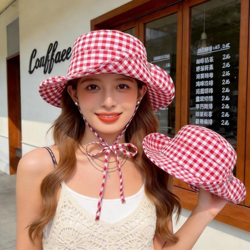 Lattice Y2k Fishmen Hat UV Protection Bucket Hat Fashion Wide Brim Sun Hat Fishing