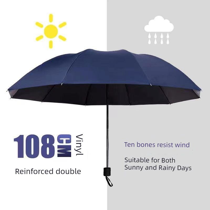 Extra-Large Ten-Rib Sunshade Umbrella, Business-Grade Black-Coated Double Sun Umbrella, Folding Umbrella