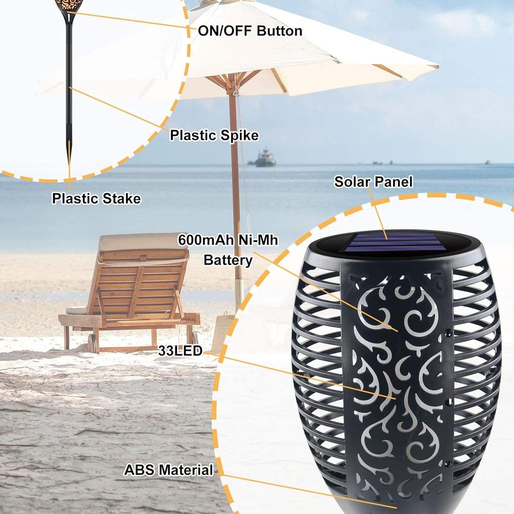 Large Solar Torch Light with Flickering Flame, Upgraded Ultra-Bright Solar Outdoor Lights, Waterproof Landscape Decorations Lighting Security Tiki