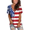 Summer V-neck 3D American Flag Printed Top Fashionable Casual Short Sleeved Women's T-shirts