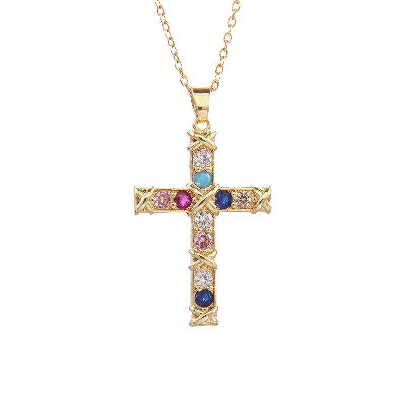 Hip Hop Luxury Zircon Cross Pendant Necklace Stainless Steel Chain Jewelry Gifts for Women Men