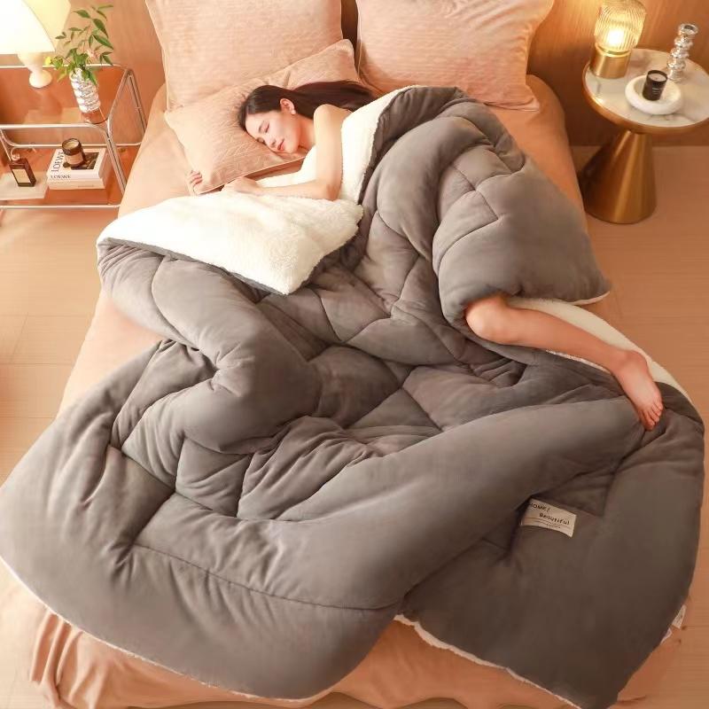 Twin Queen King Full Double Size Plush Velvet Quilted Winter Thick Warm Lamb Velvet Duvet Bedding In Filler