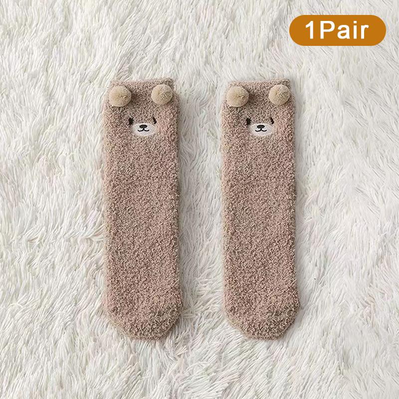 Korallenfleece-Socken für Damen Winter Nicht fusselnd Bodensocken Cartoon-Tier Plüsch Erwachsenen Dick Warm Schlafsocken