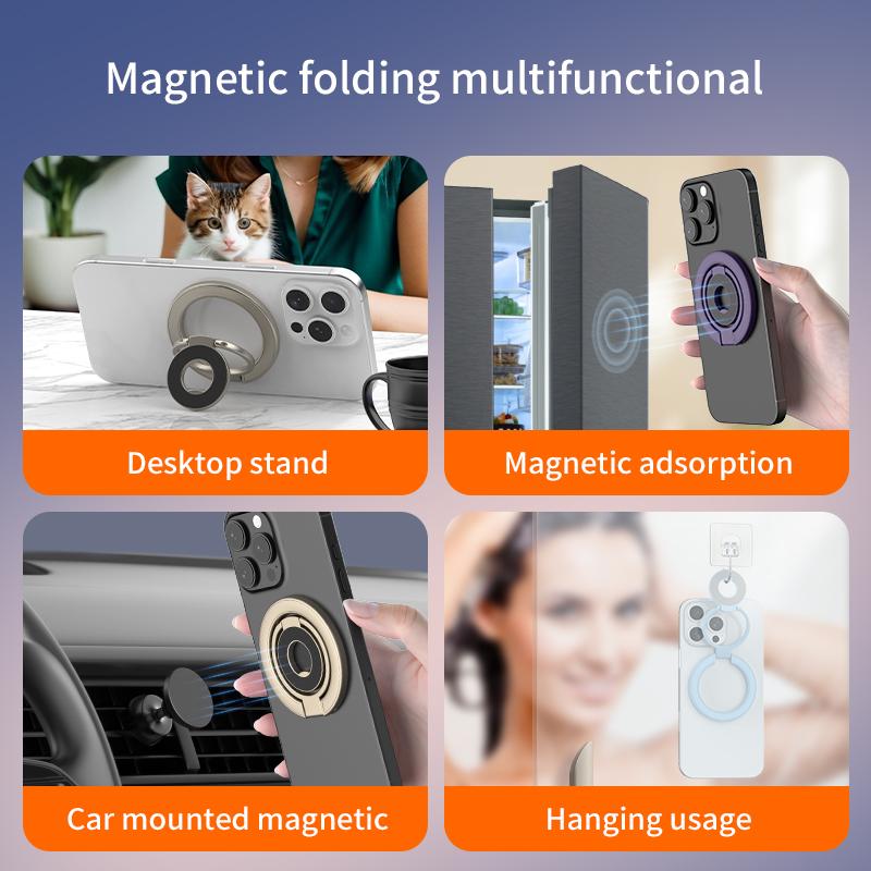 Tri-Fold Magnetic Kickstand Adjustable Angle Phone Metal Ring Holder